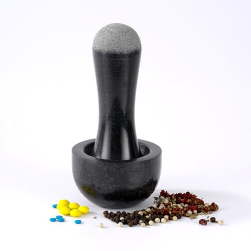 Tianman Set di mortaio e pestello in granito, 8,1 cm, 1/3 di tazza, per macinare pillole, erbe, spezie
