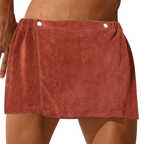 LipLopBest Men Boys Soft Wearable Bath Towel Short Pants Adjustable Mircofiber Towel Blanket Bathroom Pool Beach Spa Bathing Shower Cover Up Wrap Around Towel with Snap Closure (Brown,11.8”)