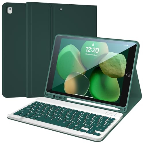 FGZZROU Funda inteligente delgada de 10.2 pulgadas, soporte para lápices integrado, funda protectora con soporte, teclado Bluetooth desmontable, funda para teclado iPad de 9ª/8ª/7ª generación, color