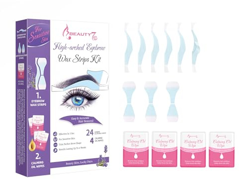 Beauty7 Hochgewölbte Augenbrauen Wachsstreifen Fit Wax Strips vorgeschnitten augenbrauen wachs 24stk augenbrauen wax streifen mit 4stk Wachsentferner Tücher enthaarungsstreifen für sensible Haut