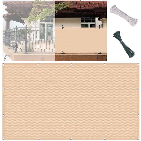 Malla Ocultacion 75 x 750 cm Fácil de Montar Antienvejecimiento y Polvo Toldos Laterales para Balcon con Cuerda y Bridas para Terraza y Piscina, Color Crema