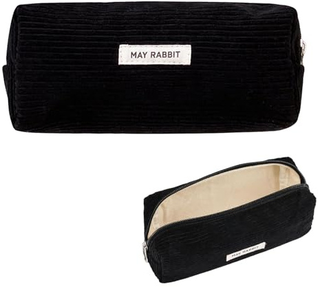 Feliciay Mäppchen Cord-Stoff,Federmäppchen Aesthetic aus Kord, Große Speicherkapazität Federmäppchen, Kleine Make Up Tasche, Stiftetasche,Geeignet für Schulen, Büros,Reisen(Schwarz)