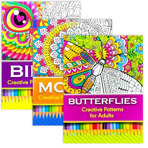 burkfeeg 3 Stück Ausmalbuch Für Erwachsen, Malbuch Für Erwachsene, A4 Ausmalbuch, Schmetterling, Eule, Mandala Thema Erwachsene Malbuch Stress Abbauen Und Entspannen