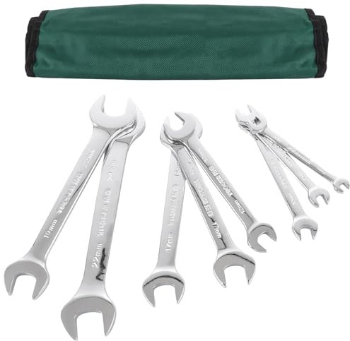 ASelected 8 Pieces Double Open End Spanner Set, 6mm to 24mm Carbon Steel Flat Spanner Set for Home and Workshop - with Carry Pouch