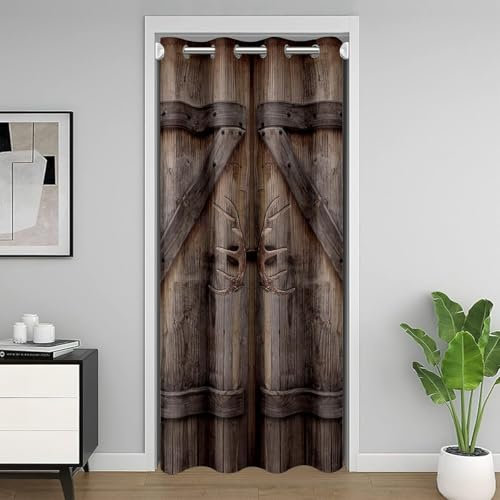 Homemissing Venatura di legno, tenda per porta, 86 x 203 cm, in legno, vintage, per interni, soggiorno, camera da letto, fattoria rustica, armadio, tende, fienile marrone