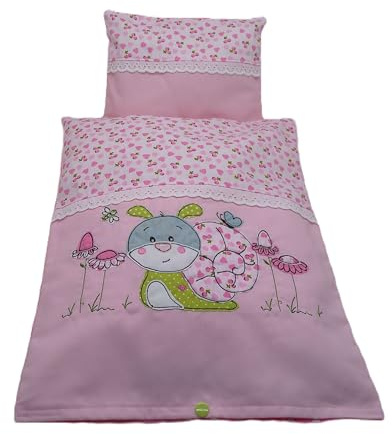 Puppenbettwäsche rosa 4tlg. Ganitur zum selber Beziehen, Decke 41 h x 33 b, Kissen 19h x 23 b cm