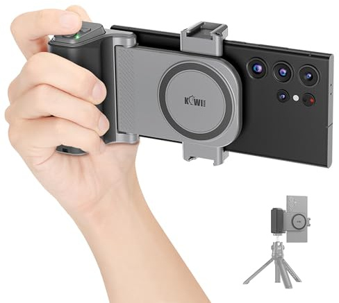 KIWIFOTOS Großer Smartphone Handle Grip mit Abnehmbarer drahtlose Kamera-Fernbedienung, für Stativhalterung mit kaltem Schuh für 59-85mm Weitwinkel iPhone Android Aufnahmen (Grau)