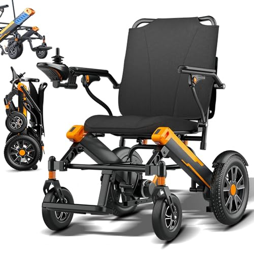 Bueuwe Leichter Elektrorollstuhl 500W Elektromotor, 30 km Reichweite, faltbar, Magnetbatterien, Luftreifen, Aluminiumrahmen, Kompakt, für Senioren und Behinderte Ideal für Reisen und Steigungen,12a