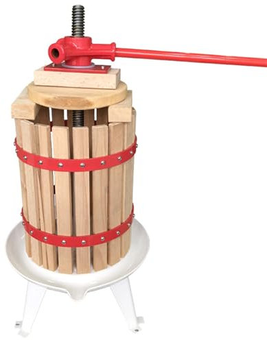 6 L Obstweinpresse, Traubenzerkleinerer, manueller Entsafter für die Küche, Korb aus Massivholz mit 4 Blöcken, Presse zur Apfelweinherstellung