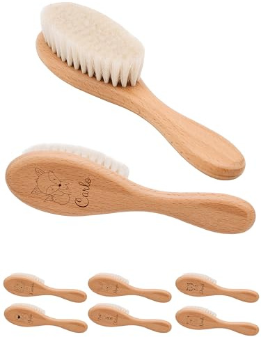 wunderwunsch® - Babyhaarbürste, Haarbürste Baby, Baby Kamm, Haarbürste personalisiert, Kinder Haarbürste, Babygeschenk Mädchen, Bürste Tiermotiv (Fuchs)