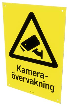 Nosico, Kameraövervakningsskylt, Aluminium 1,5 mm, 1-pack, Svenska, Varningsskylt för Bevakning, Förborrade Skruvhål, Olika Färger och Storlekar (Gul/Svart, 29,7(L) x 21,0(B) cm)