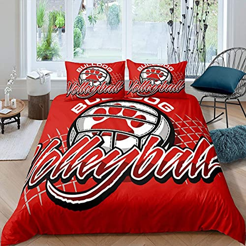 NDXRWDZR Housse de Couette 200x200 Adolescent Ballon De Volley Rouge Parure de Lit 2 Personnes avec Fermeture Éclair Doux Respirant Microfibre Housse de Couette et 2 Taie d'oreiller 65x65 cm
