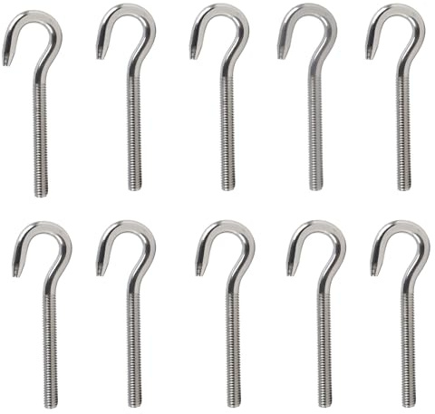 huruirui M6 10pcs Schraubhaken 304 Edelstahl A2-70 Hakenschraube Haken mit Gewinde Haken Schwerlastdübel, Aufhängeartikel Hakenschraube Bolzen Outdoor Indoor Hängen Zubehör