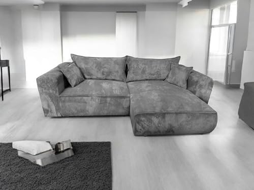 Generisch Ecksofa Berlin 255x160 Cord mit schlaffunktion und bettkasten (Hellgrau, POSO 110, Rechts)