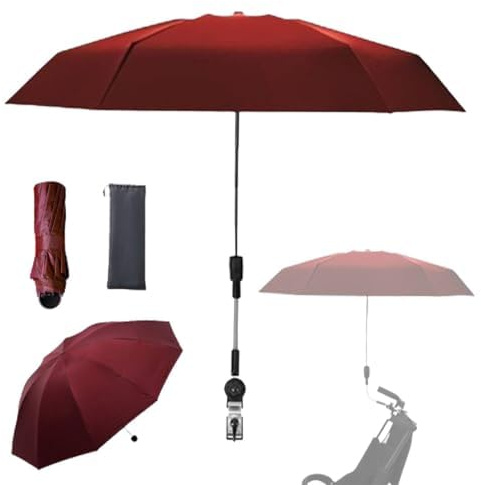 Nakazawa Sombrilla para cochecito, paraguas para protección solar UV, asa incluida, paraguas para cochecito, dirección ajustable, sombrilla con clip, compacta y ligera (rojo)