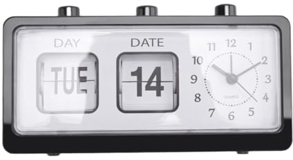 Pesfehhy Mechanische Neuheit Flip Clock Desktop Digitaluhr mit Kalender Uhr Home Decor Retro Decor,Schwarz