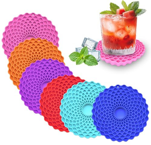 Juego de 6 posavasos de silicona antideslizantes multicolor, posavasos de goma coloridos, resistentes al calor, a prueba de aceite, para mesa, fácil de limpiar, accesorios decorativos para el hogar