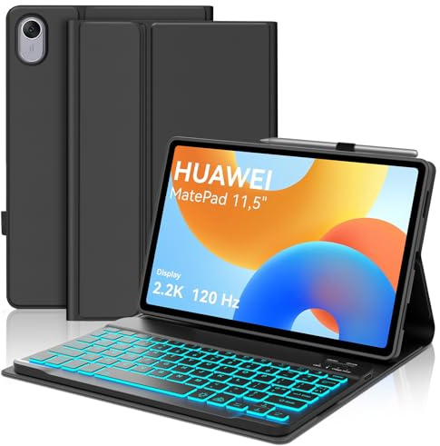 SENGBIRCH Funda de teclado para Huawei MatePad de 11.5 pulgadas 2025 - Teclado Bluetooth retroiluminado desmontable de 7 colores, funda protectora para Huawei MatePad de 11.5 pulgadas con teclado