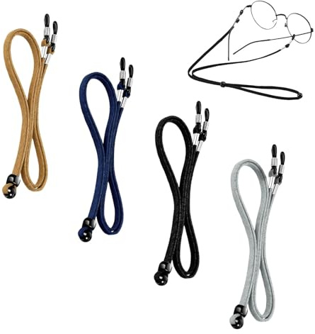 huoanpo Cordon Lunettes 4 Pièces, Attache Réglable Style Cuir | Style cuir synthétique, 4 cordons réglables avec embouts silicone, pour lecture, soleil, femme, homme et enfant
