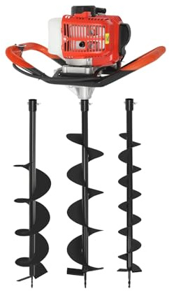Tarière de terre 52 CC 2 temps avec 3 accessoires de perceuse (100 mm, 150 mm, 200 mm) et rallonge pour trous de poteau de clôture, aléseur en spirale 2,3 HP