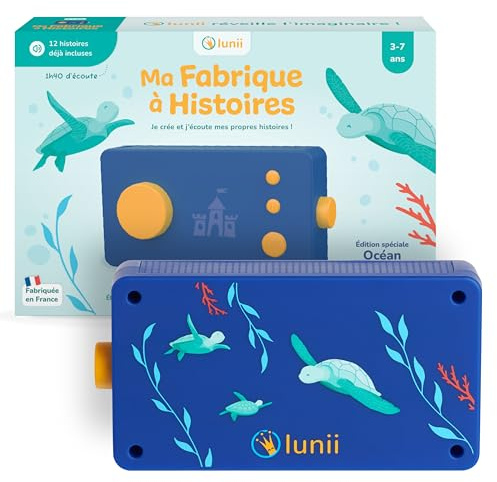 Lunii - Ma Fabrique à Histoires édition limitée Océan + 1h41 d'histoires à Composer incluses à télécharger, Boîte à Histoires Interactive pour Enfants de 3 à 8 Ans - Conteuse fabriquée en France