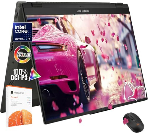 ASUS Vivobook - Computer portatile 2 in 1 con schermo touchscreen da 14 pollici, display OLED WUXGA, Intel Core Ultra 7 256 V, 16 GB di RAM, SSD da 2 TB, tastiera retroilluminata, Windows 11 Office