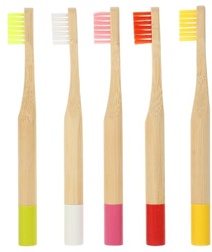 SOIMISS 5 Stück Packung Kinderzahnbürsten aus Bambuskohle mit Weichen Borsten Runde Holzgriffe Sichere Zahnpflege für Kinder Praktische Reisezahnbürsten Zufällige Farbe