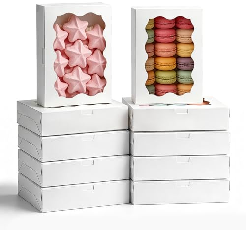 HNCY 10 Stycken Kekslådor med Fönster, Låda för Cupcakes 18 × 11 × 4 cm, Lådor för Tårtor, Ekologiska Recyklerbara, Låda för Konditori, Desserter, Bageri, Godis, Choklad och Presentdetaljer