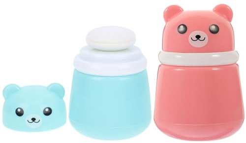DECORNIJIA 2 Stück-pack Babypuderbehälter mit Bärenmotiven aus Schwamm und Pp Praktische Puffbox zum Gleichmäßigen Auftragen von Talkumpuder für Zuhause und Unterwegs