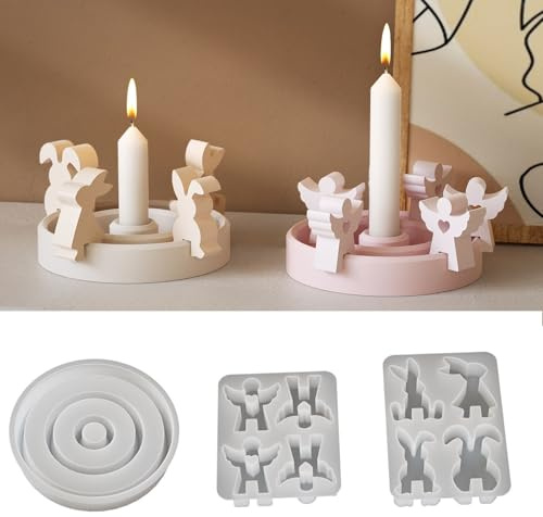 Silikonformen Gießformen Ostern, Engel Silikonform Ostern Hase Silikonform Kerzenhalter Gießform Osterhase Engel Gips Zum Gießen Giessformen Silikon Frühling Gießform Kerzenhalter für Deko (A)