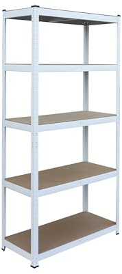 Relaxdays Estantería de Carga Pesada 150×75×35 cm, 875 kg, 5 baldas, para sótano/Garaje, Montaje sin Tornillos, Blanco/m