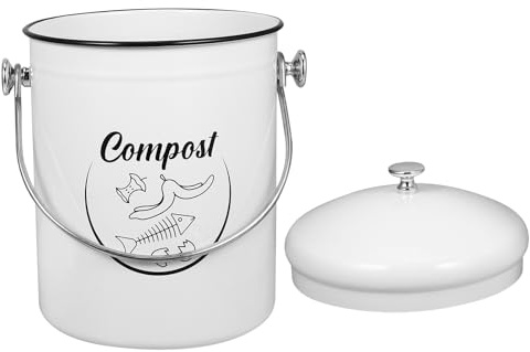 IMIKEYA Contenedor de Reciclaje para Cocina de Hierro Reciclable con Tapa Hermética, 5l, Cubo para Residuos de Alimentos y Compost, Adecuado para Encimera y Organización Doméstica