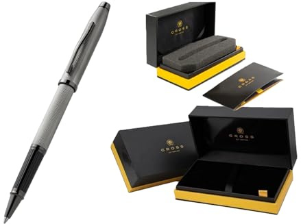 Cross Century II Kugelschreiber, poliertes Schiefergrau, graviertes Rautenmuster mit PVD-Tintenroller, professioneller Stift, glattes Schreiben, bequemer Griff, schwarze Tinte, langlebige Konstruktion