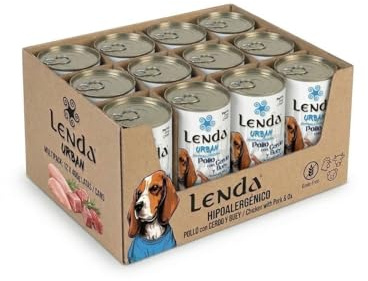 Lenda Urban Pack 12 x 400gr Comida Humeda Hipoalergenica para Perros - Carne de Pollo con Cerdo y Buey - Alimento Completo y Natural para Todas Las Razas - Sin Cereales con Condroprotectores