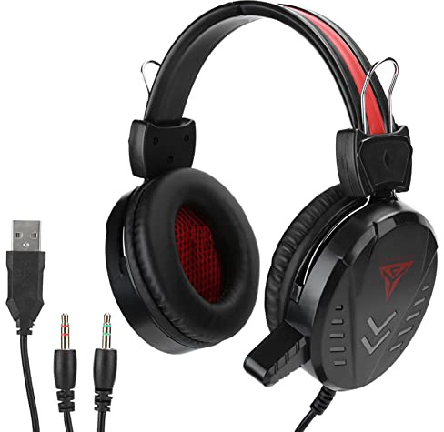 CLZothique A1 Cuffie da Gioco, Cuffie Over-Ear Cablate con Luce a LED e Microfono, Cuffie Stereo 3,5 mm USB per PC e Laptop da Gioco, Microfono con Isolamento del Rumore, Leggere e Confortevo