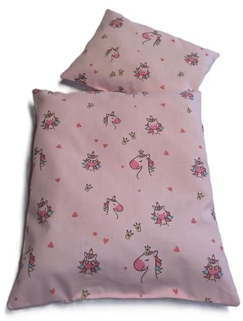 Puppenbettwäsche rosa Einhorn, Große Garnitur 33b x 40h, (33b x 40h)