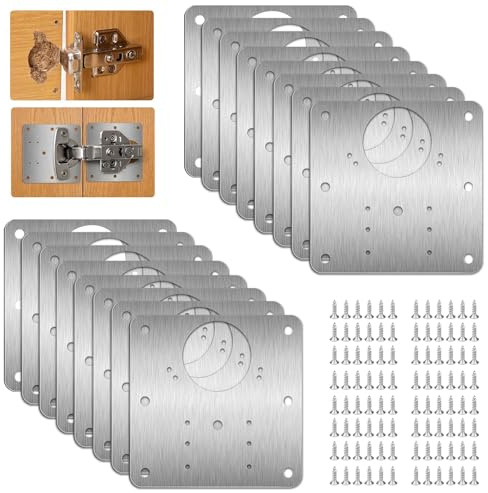 16 Pcs Hinge Repair Plate with 96 Pcs Screws, Stainless Steel Cabinet Hinge Repair Kit for Kitchen Cupboard Door Wardrobe Furniture