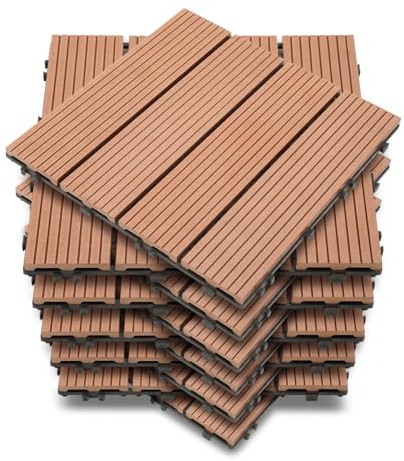 Monucep WPC terrassplattor 30 x 30 cm, 77 stycken = 7 m² brun, balkong, golvplattor, trädgårdskakel med klicksystem, terrassbrädor som balkongplattor, klickplattor, vattentäta och halkfria.