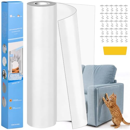 Nexpho Protezione Divano Graffi Gatto 43cm x 5m Antigraffio Gatto Divano Autoadesive Pellicola Protezione Antigraffio per Gatti e Cani PVC Anti-Graffio per Mobili Pareti Porte Banconi