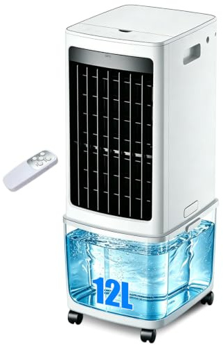 Enfriador de pantano de bajo consumo de 12 L, enfriador de aire evaporativo de bajo voltaje de 45 W, ventilador sin aspas con 4 paquetes de hielo