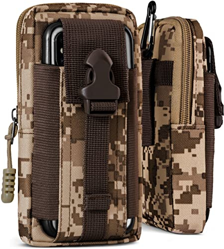 ONEFLOW Survival Case für Samsung A + J Reihe - Gürteltasche aus Nylon, Handytasche mit Karabiner, Handy Gürtel Tasche Outdoor Handyhülle, Braun Camouflage