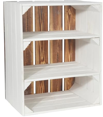 CHICCIE 3 Set Holzkiste Grete Weiß Geflammt 50x40x30cm - 2X Kurzes Regal Weinkiste