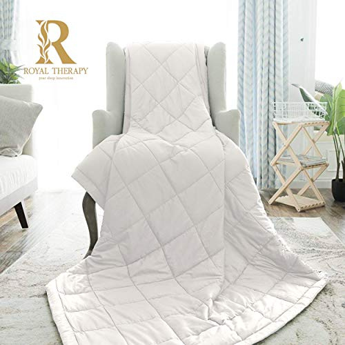 Royal Therapy Weighted Blanket - Heavy 100% Cotton Blankets with Premium Glass Beads (60''x80'' 15lbs, Coastal Fog), Suitable for One Person (~200lb) - Use on Queen/King Bed