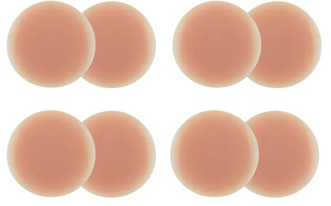 Mystic Curves Cache-Tétons Silicone Réutilisables Invisibles - Ultra Doux & Hypoallergéniques Certifiés, 4 Paires + Bandes & Protections, Waterproof Jusqu'à 20 Utilisations [8cm Ø] (Caramel)