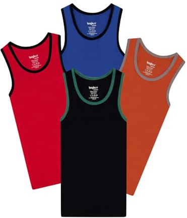 Buyless Fashion Boys U-Ausschnitt Tagless Unterhemden Weiches Baumwoll-Tanktop (4er Pack)