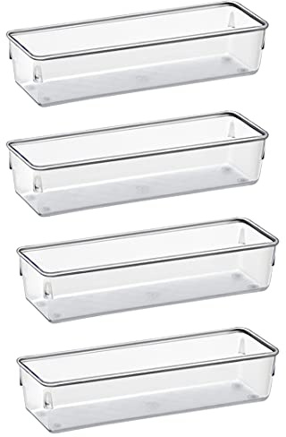 Acrimet Lådorganiseringsmodulär, lådfack, förvaringskorgar för kontor, hem, smink, kök, skräppolåda (4 delar) (klar kristallplast)