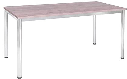 Schreibtisch u. Besprechungstisch mit verchromten Tischgestell | Konferenztisch Bürotisch Computertisch Mehrzwecktisch Arbeitstisch PC-Tisch Homeoffice-Tisch (Eiche modern, 160 x 80 x 77,5 cm)