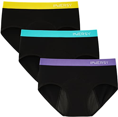 INNERSY Periodenunterwäsche Auslaufsicher Damen Period Panties Menstruation Unterwäsche 3 Schwarz (S, Buntes Schwarz)