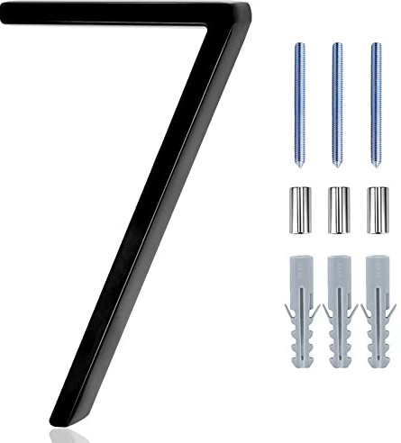 Numeri civici moderni in metallo da 12,7 cm, numeri galleggianti per la decorazione della cassetta delle lettere della porta del giardino, con kit per chiodi e istruzioni, nero (numero 7)