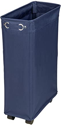 WENKO Cesto para ropa sucia Corno azul marino, robusto cubo para colada WENKO, cuatro ruedas y tapa, fabricado con poliéster 100%, capacidad 43 L, (anchura x altura x profundidad): 18,5 x 60 x 40 cm